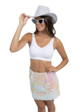 Jupe à paillettes blanche pour femme
