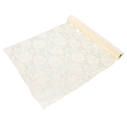 Ivoorkleurige Tafelloper Roses 5m van CHAKS koop je bij Partywinkel