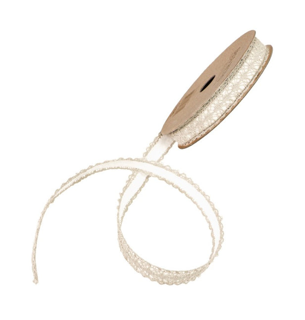 RUBAN DE DENTELLE EN COTON ADHÉSIF IVOIRE 1 CM X 2 M