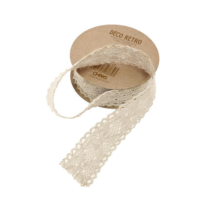 RUBAN DE DENTELLE EN COTON IVOIRE 2,5 CM X 2 M