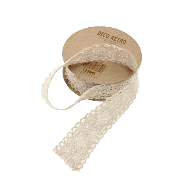RUBAN DE DENTELLE EN COTON IVOIRE 2,5 CM X 2 M
