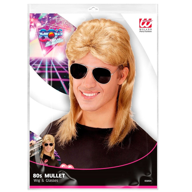 Jaren 80 Pruik Aso Blond Met Bril van Widmann koop je bij Partywinkel