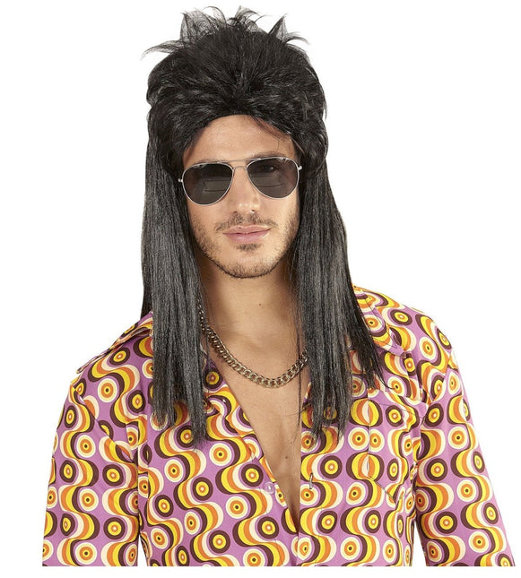 Jaren 80 Pruik Aso Lang Zwart van Widmann koop je bij Partywinkel