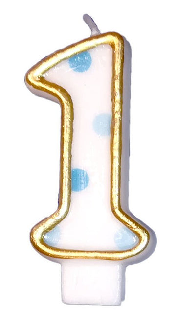 Kaars 1 Jaar Blauwe Stippen 8,5cm van Haza Witbaard koop je bij Partywinkel