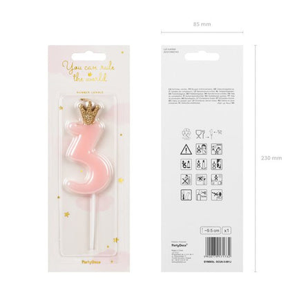Kaars 3 Jaar Lichtroze 9,5cm van Partydeco koop je bij Partywinkel