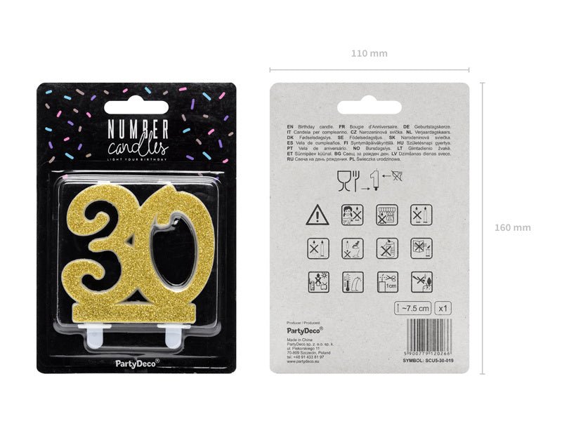 Kaars 30 Jaar Goud 7,5cm van Partydeco koop je bij Partywinkel