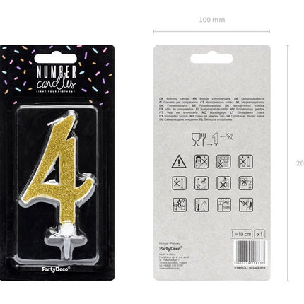 Kaars 4 Jaar Goud 10cm van Partydeco koop je bij Partywinkel