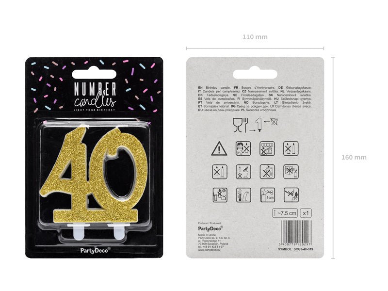 Kaars 40 Jaar Goud 7,5cm van Partydeco koop je bij Partywinkel