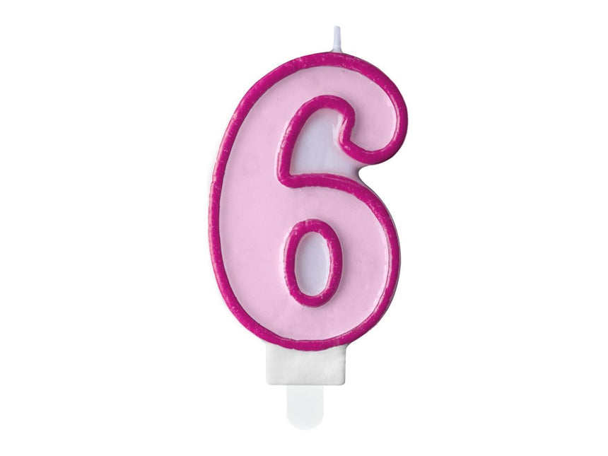 Kaars 6 Jaar Roze 7cm van Partydeco koop je bij Partywinkel