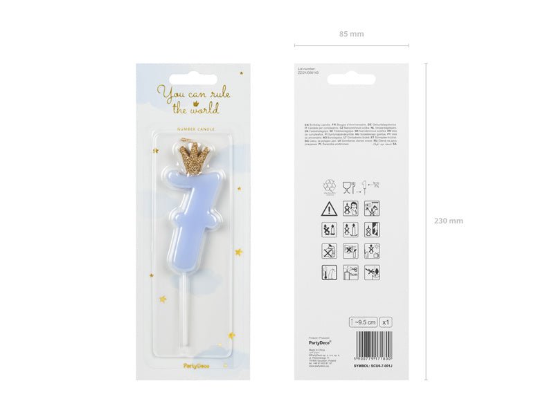 Kaars 7 Jaar Lichtblauw 9,5cm van Partydeco koop je bij Partywinkel