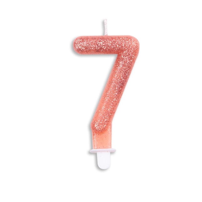 Kaars 7 Jaar Rose Goud Glitter 7cm van WeFiesta koop je bij Partywinkel