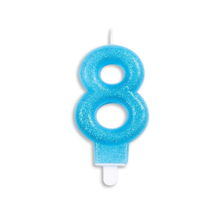 Kaars 8 Jaar Blauwe Glitter 7cm van WeFiesta koop je bij Partywinkel