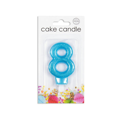 Kaars 8 Jaar Blauwe Glitter 7cm van WeFiesta koop je bij Partywinkel