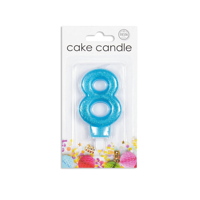 Kaars 8 Jaar Blauwe Glitter 7cm van WeFiesta koop je bij Partywinkel