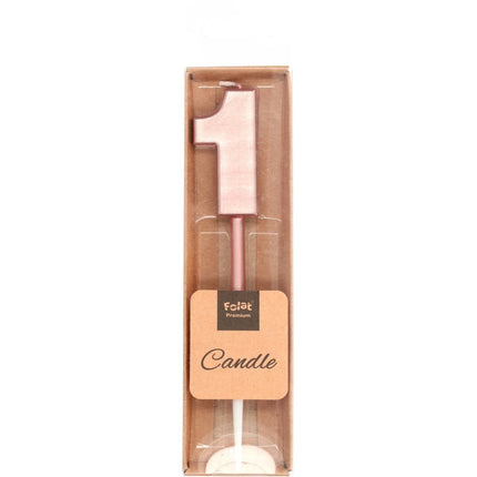 Kaars Cijfer 1 Rose Goud Metallic 15cm van Folat koop je bij Partywinkel