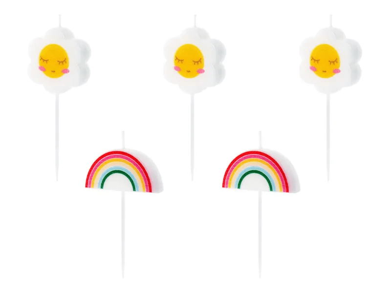 Kaarsen Regenboog En Bloem 3,5cm 5st van Partydeco koop je bij Partywinkel