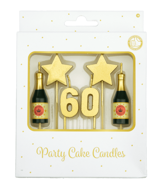 Kaarsjes 60 Jaar Champagne 17,5cm van Paper Dreams koop je bij Partywinkel