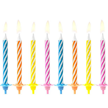 Kaarsjes Gestreept Meerkleurig 6cm 10st van Partydeco koop je bij Partywinkel