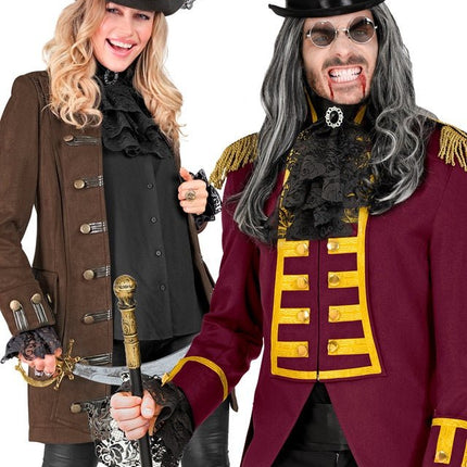 KANTEN JABOT MET EDELSTENEN EN MANCHETTEN - ZWART van Widmann koop je bij Partywinkel