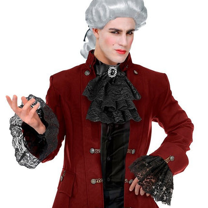 KANTEN JABOT MET EDELSTENEN EN MANCHETTEN - ZWART van Widmann koop je bij Partywinkel