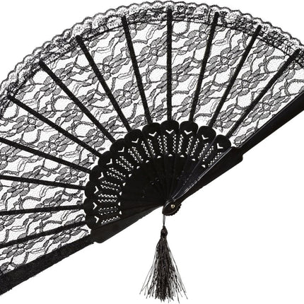 Kanten Waaier – Zwart van Orlob koop je bij Partywinkel