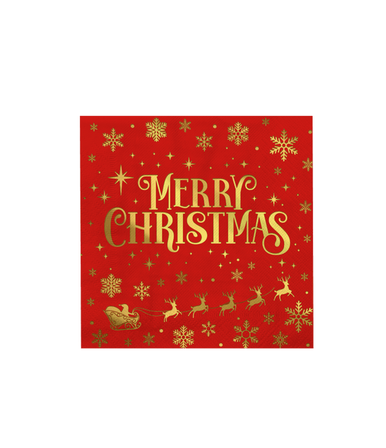 Kerst Servetten Rood Goud Merry Christmas 16cm 16st van Paper Dreams koop je bij Partywinkel