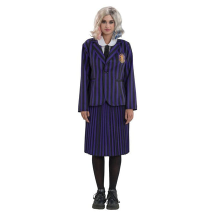 Kostuum Wednesday School Uniform Zwart/Paars van CHAKS koop je bij Partywinkel