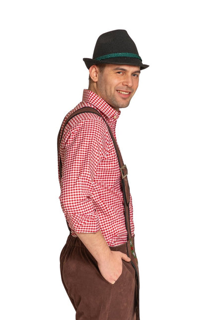 Lederhose Johann met Verstelbare Bretels Donkerbruin Kort van Partychimp koop je bij Partywinkel