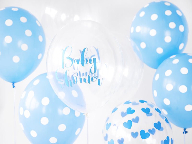 Lichtblauwe Ballonnen Witte Stipjes 30cm 6st van Partydeco koop je bij Partywinkel