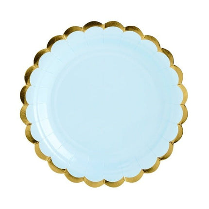 Lichtblauwe Bordjes Karton Goud 18cm 6st van Partydeco koop je bij Partywinkel