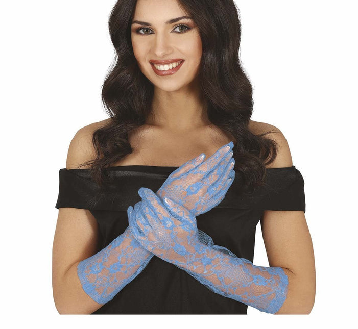 Lichtblauwe Handschoenen Kant 38cm van Fiestas Guirca koop je bij Partywinkel