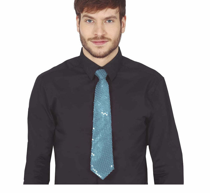 Lichtblauwe Stropdas Pailletten 35cm van Fiestas Guirca koop je bij Partywinkel
