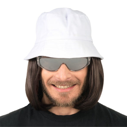 Lorenzo - Perruque brune avec chapeau blanc