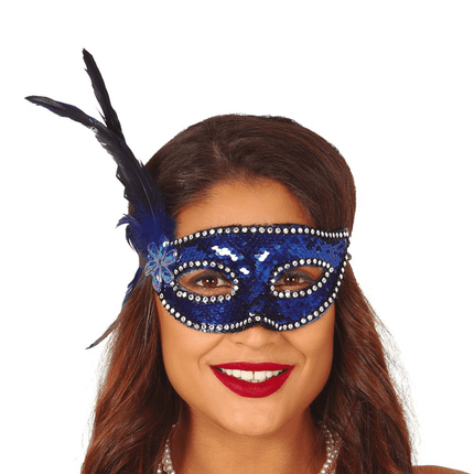 Masker Veren Blauwe Pailletten van Fiestas Guirca koop je bij Partywinkel
