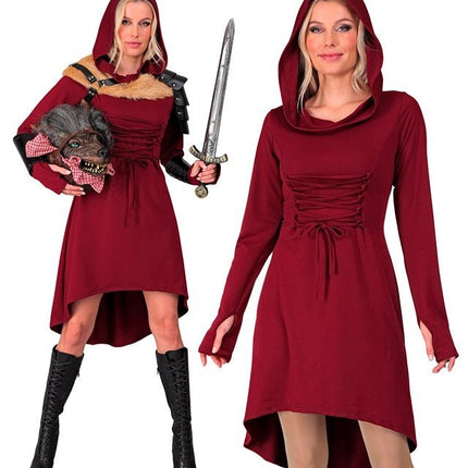 Middeleeuwse Gotisch Kostuum Dames met Kap Rood van Widmann koop je bij Partywinkel