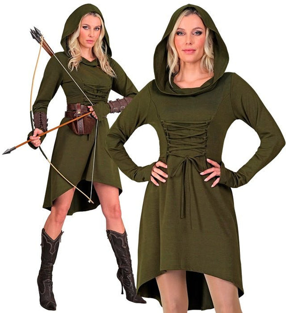 Middeleeuwse Gotische Jurk Dames met kap Groen van Widmann koop je bij Partywinkel