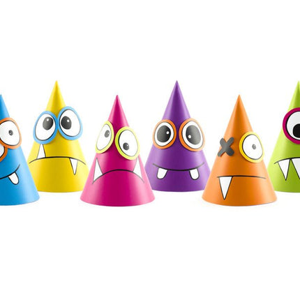 Monster Feesthoedjes 16cm 6st van Partydeco koop je bij Partywinkel