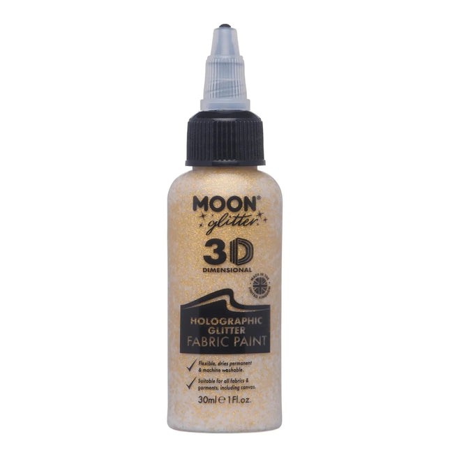 Moon Glitter Holographic Glitter Fabric Paint Gold 30ml van Moon Creations koop je bij Partywinkel