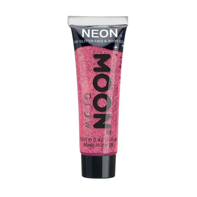 Moon Glow Neon UV Fine Glitter Gel Ruby Pink 12ml van Moon Creations koop je bij Partywinkel