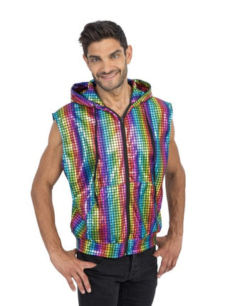 Gilet disco arc-en-ciel sans manches pour homme