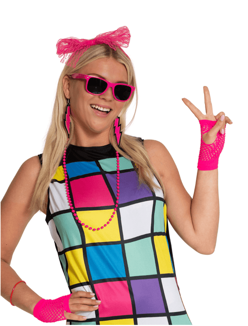 Neon 80S Accessoireset Roze 6 delig van Partychimp koop je bij Partywinkel