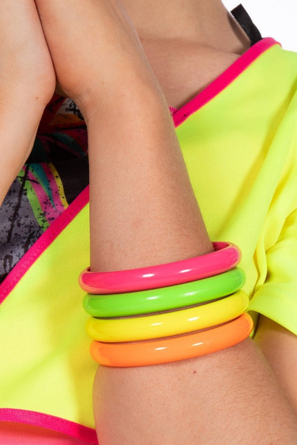 Neon 80S Armband Dames 4st - Partywinkel - 8720059071418