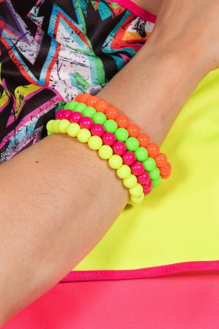 Neon 80S Armband Dames Kralen 4st - Partywinkel - 8720059071401