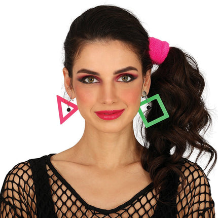 Neon 80S Oorbellen Groen Roze - Partywinkel - 8434077167755
