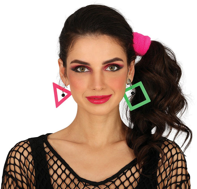 Neon 80S Oorbellen Groen Roze - Partywinkel - 8434077167755