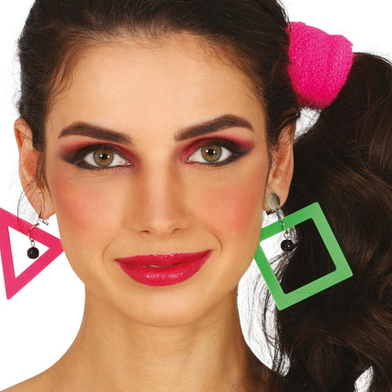 Neon 80S Oorbellen Groen Roze - Partywinkel - 8434077167755