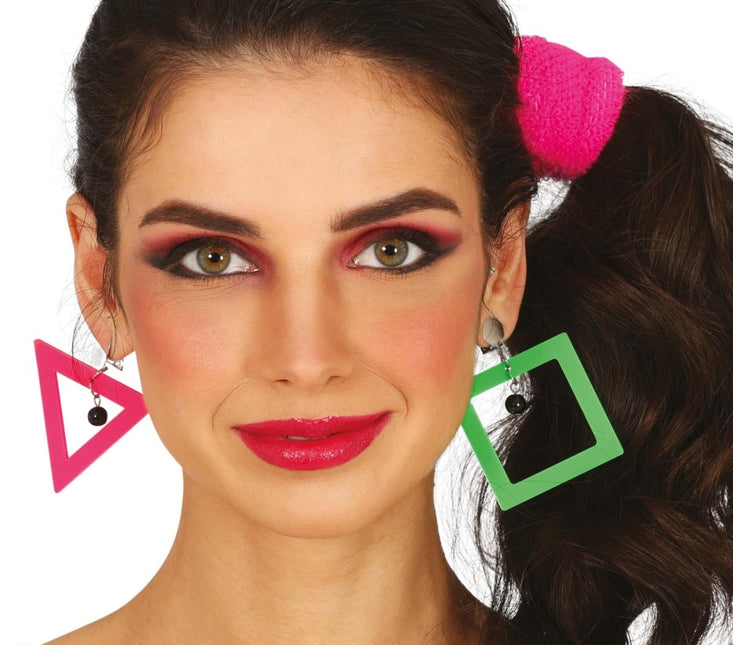 Neon 80S Oorbellen Groen Roze - Partywinkel - 8434077167755