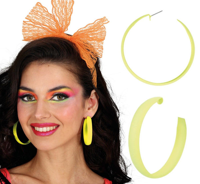 Neon Gele Oorbellen Hoepel van Fiestas Guirca koop je bij Partywinkel