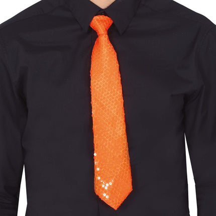 Neon Oranje Stropdas Glitter 37cm van Fiestas Guirca koop je bij Partywinkel