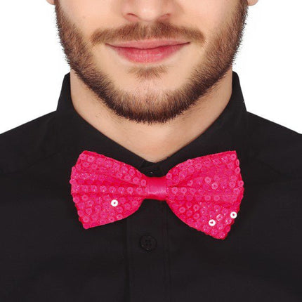 Neon Roze Strik Glitter 13cm van Fiestas Guirca koop je bij Partywinkel